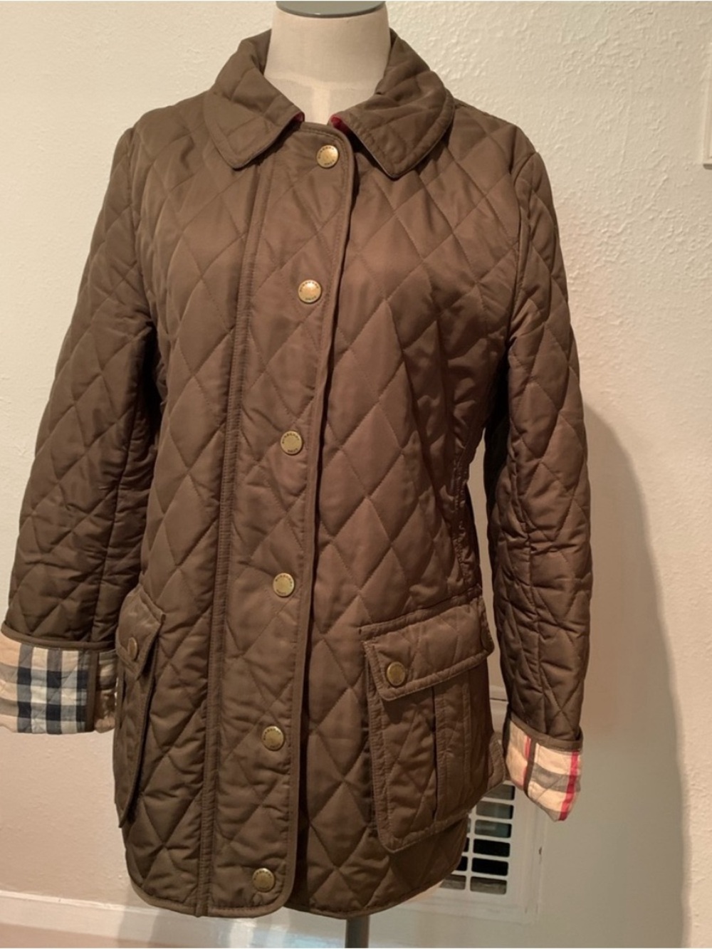Burberry Quilted Brown Button-Front Bomber Jacket